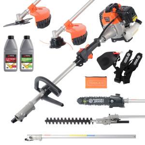 52cc Petrol Multi Function 5 in 1 Garden Tool - Brush Cutter, Grass Trimmer, Chainsaw, Hedge Trimmer + Oils
